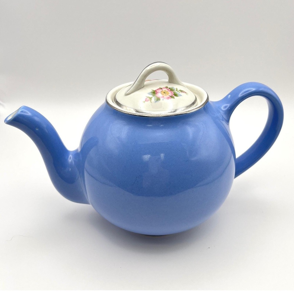 Vintage Hall's Superior Kitchenware Royal Rose Mini Teapot Cadet Blue 1930s USA